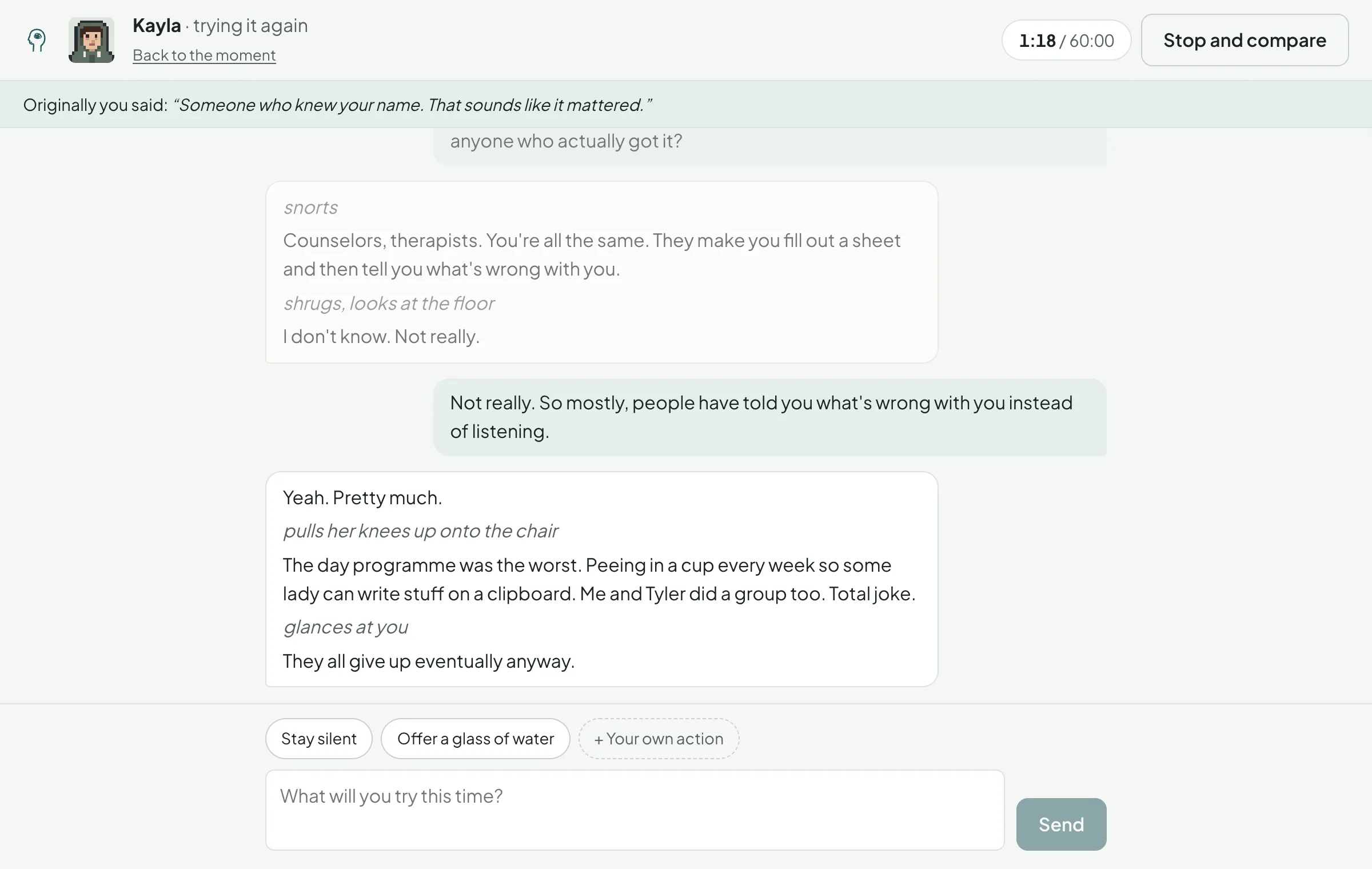 Trying the same moment again with a different response